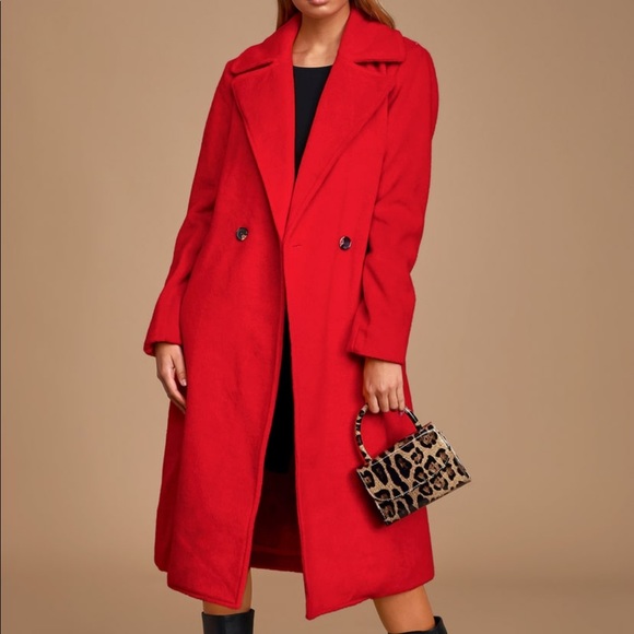 Lulu's Jackets & Blazers - Red Brushed Wool Coat Lulu's Jackets & Blazers - Red Brushed Wool Coat
